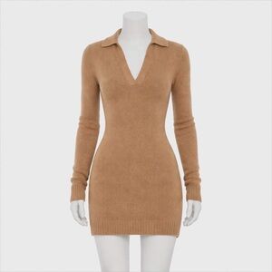 NWT Size MED. Lovers + Friends “Anthea” Camel Half-Zip wool-blend Sweater Dress